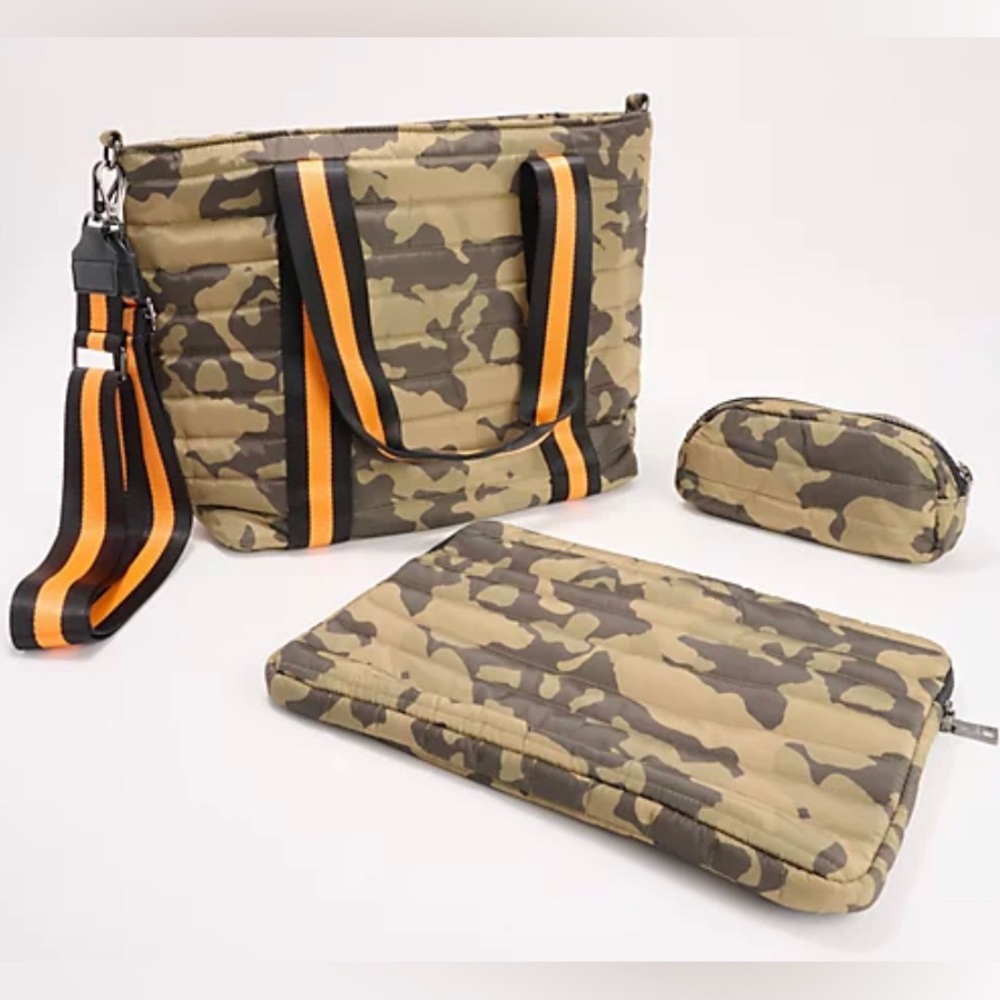 THINK ROYLN Green and Orange Camouflage Tote Set